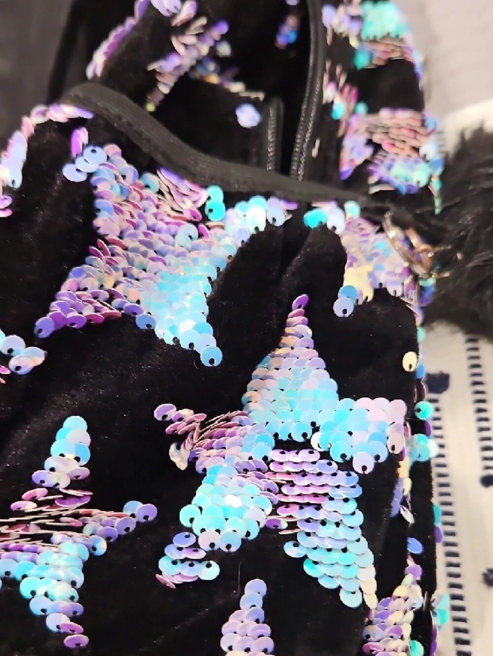 Justice Black Backpack with Iridescent Sequin Stars